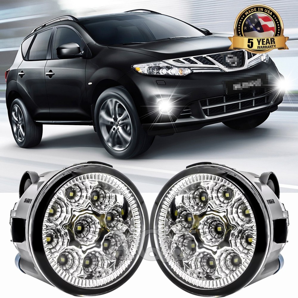 Pair of Bumper White LED Fog Light Driving Lamps For Nissan Murano 2009-2014