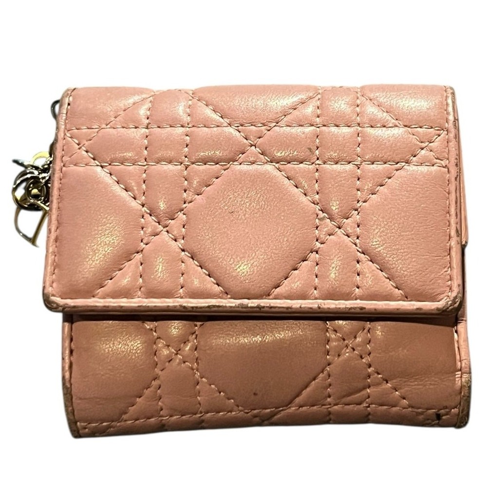 Dior Lady Dior Lotus Wallet Tri-Fold Light Pink Calfskin