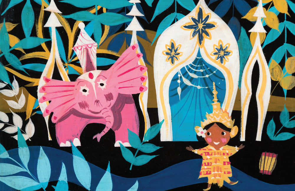 Mary Blair Small World Thailand Elephant Concept Art Matte Poster