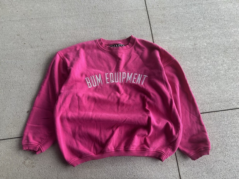 Vintage B.U.M Equipment Crewneck Sz M  Pink Embroidered Logo 90s