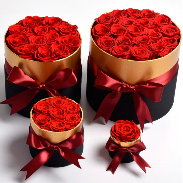 Wholesale Red Eternal Roses - Custom Black Round Boxes for Timeless Gifts