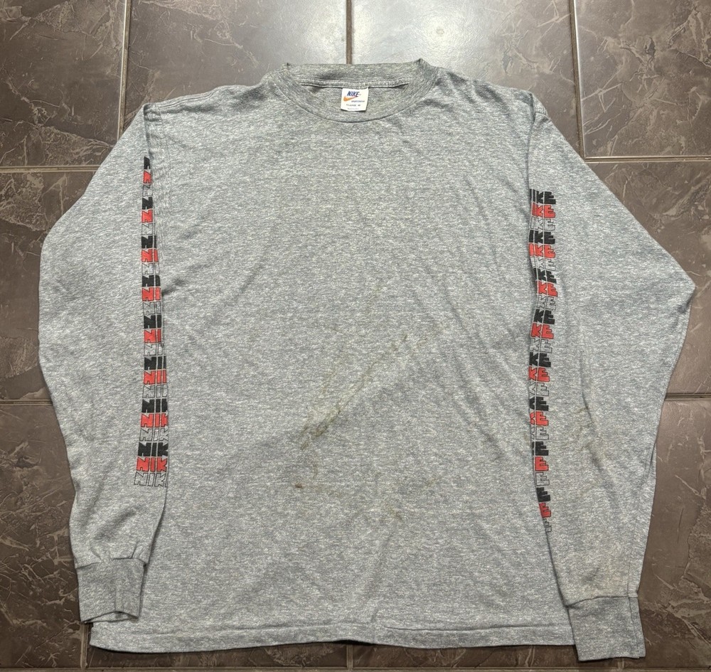 Vintage Nike Gray Long Sleeve Shirt Men Size XL 70s 80s