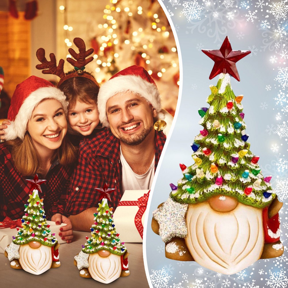 Gnome Resin Tree Christmas Decorations,Large Size 7.1 Inch Gnome Decor