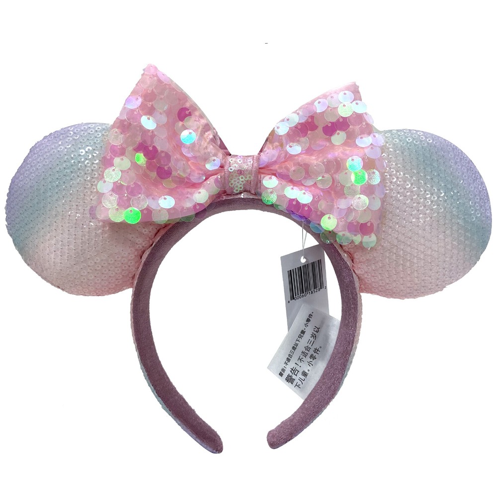 Pink Sequined Minnie Mouse Bow Mermaid Ears Headband for Women Girls