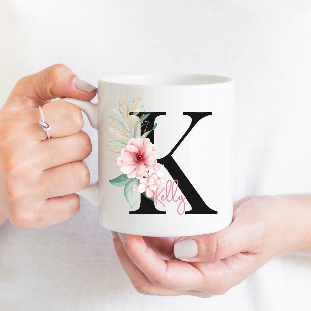 Personalised Mug Initial Mug Personalised Gift Floral Mug Gift For Her