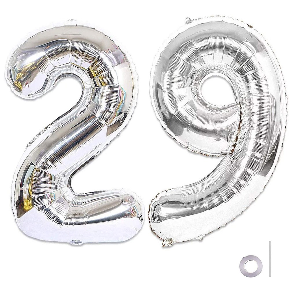 40 Inch Giant 29 Number Balloons Jumbo Silver Number Balloons Foil Helium Bal...