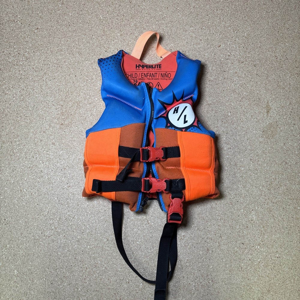 Hyperlite Life Vest for Kids 33-55 lbs Blue Orange Swimming Boating Jacket