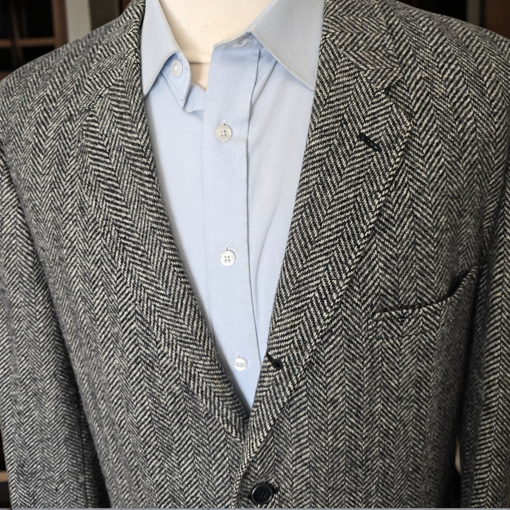 Vtg 1950s Cricketeer Tweed Blazer 44L Full Canvas Three Roll Two Herringbone