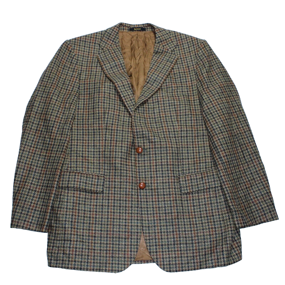 Barbour Mens Blazer Jacket Brown Size EU 52 Wool Herringbone Vintage Elbow Pad