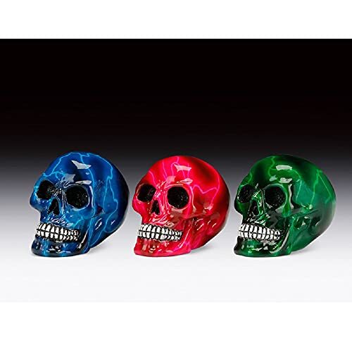 Lightning Skulls Blue Pink Green Figurines  3 Piece Set 2 inch