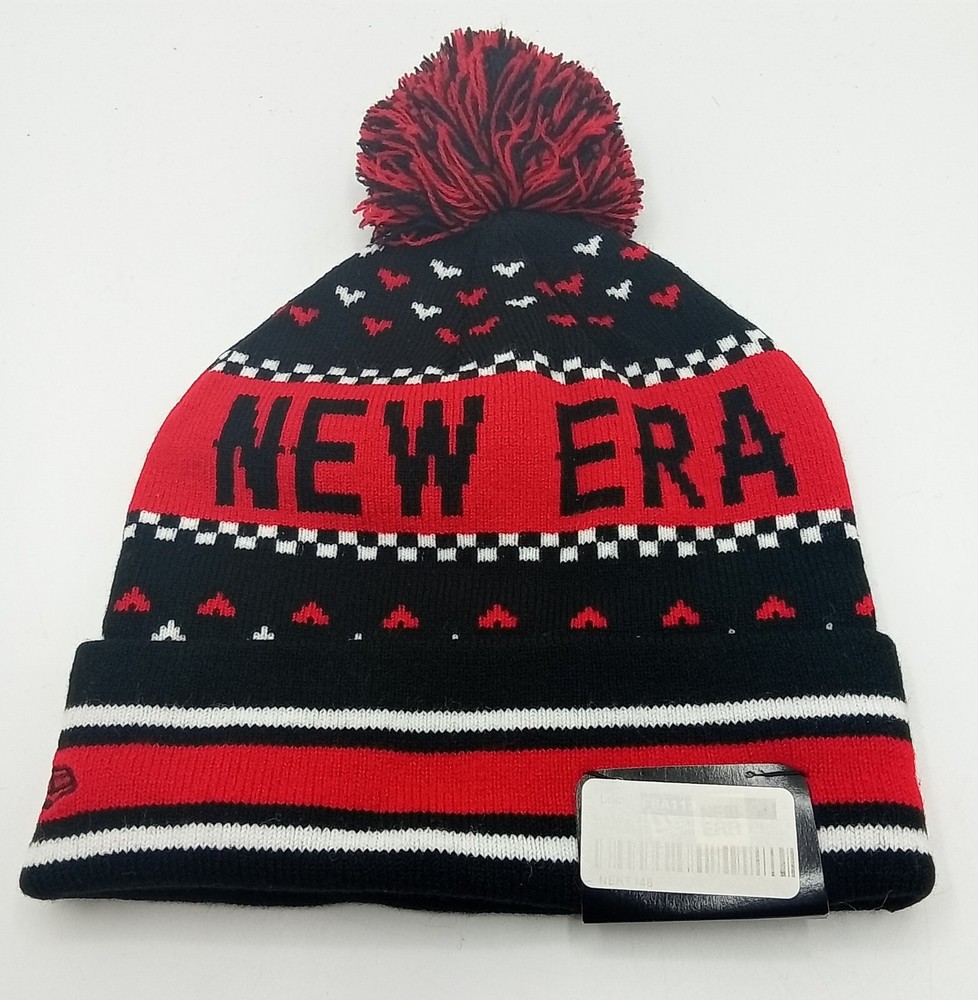 New Era Cuffed Knit Pom Pom Beanie Black/Red
