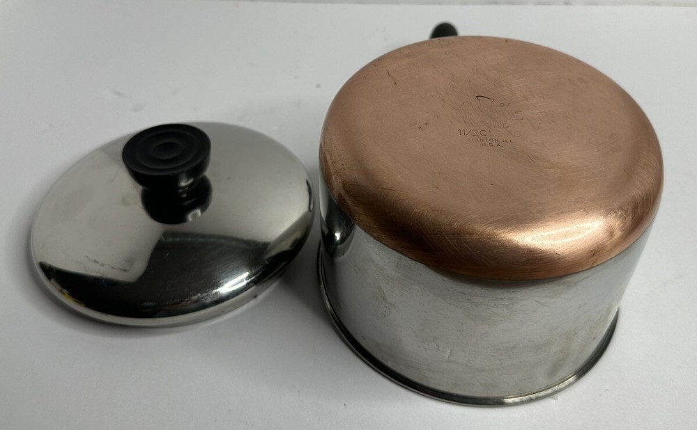 Revere Ware Copper Clad Bottom 1 1/2 Quart 1.5 qt Sauce Pan & Lid *small Dents*