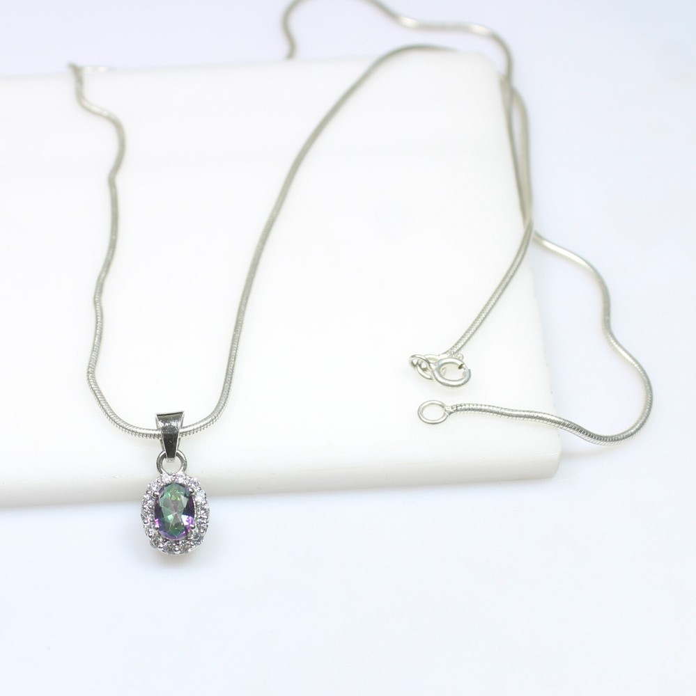 Mystic Topaz Sterling Silver Pendant with Snake Chain  