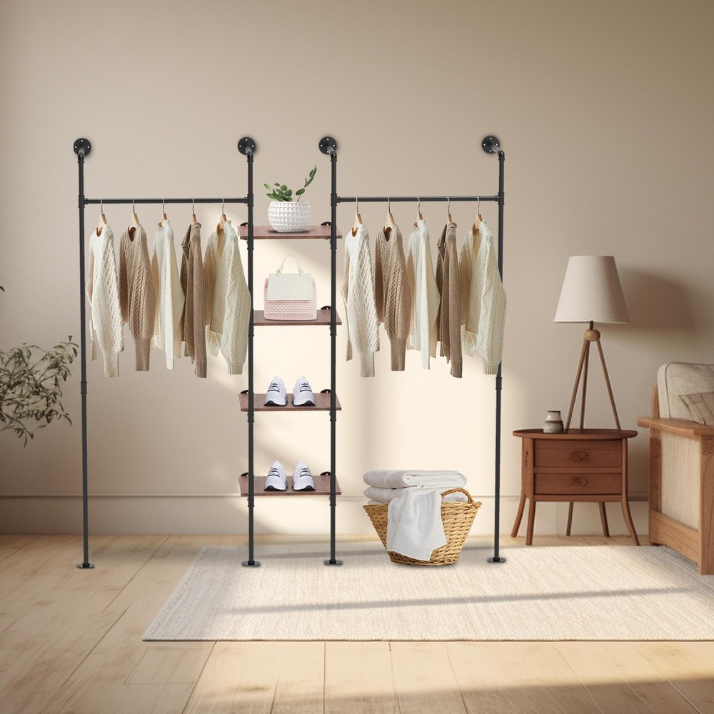 Wall Mounted Heavy Duty 3 Tier Metal Pipe Clothes Rack