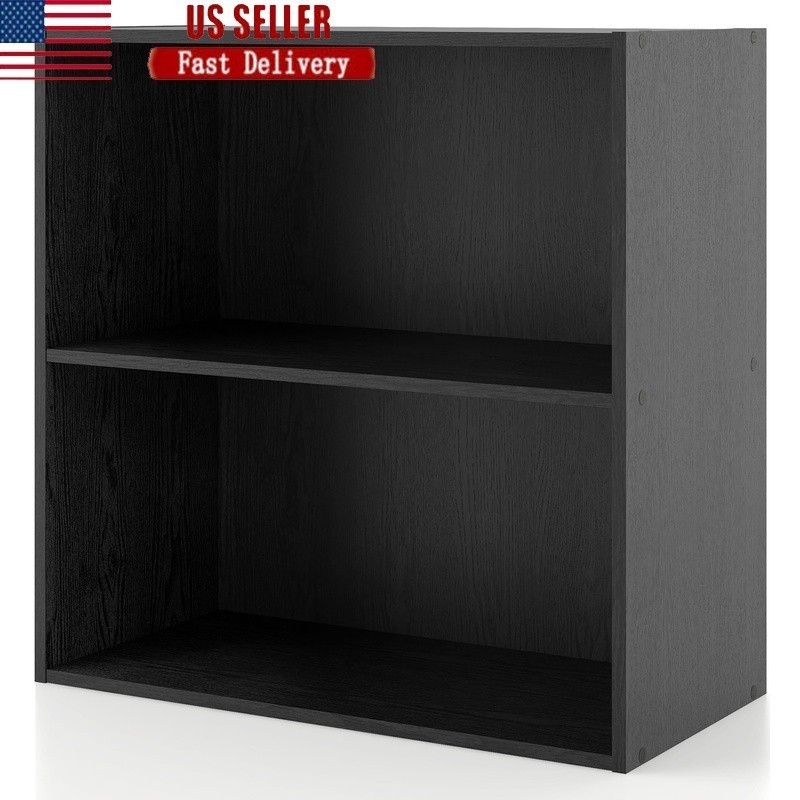Stackable 2-Tier Black Wood Bookcase Storage Organizer Home Office & Living Room