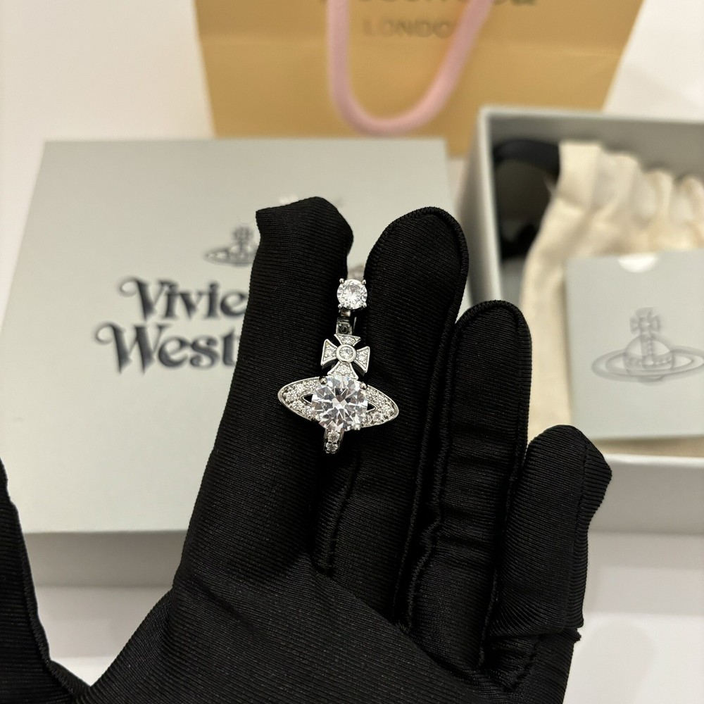 Vivienne Westwood Orb  Crystal Earrings Silver Color With box Christmas Gift