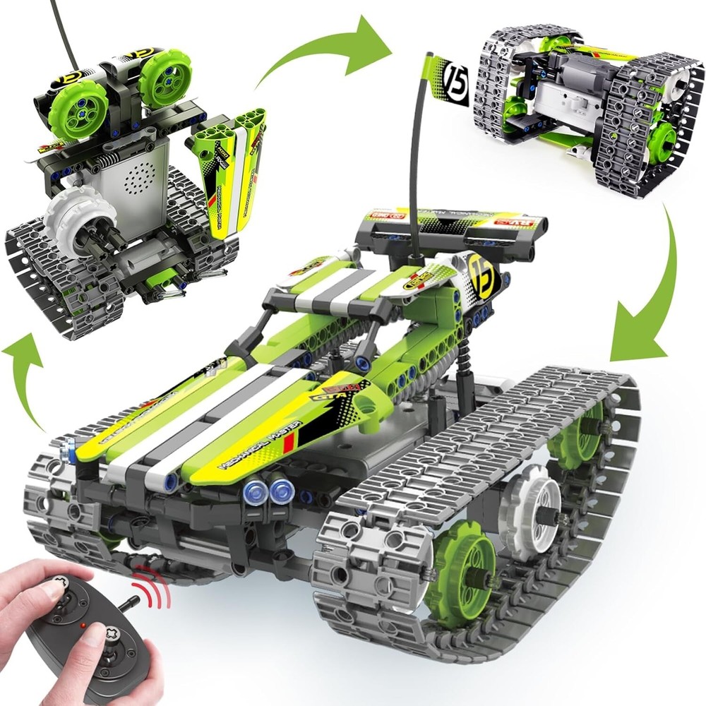 RC Construction Toy: 353-Piece 3-in-1 Racer, Robot, and Spin Car Set for Kids