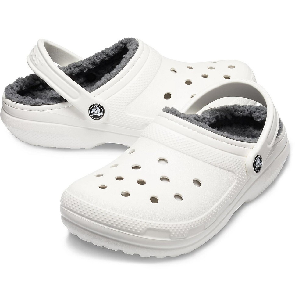 Crocs Unisex Classic Fuzz-Lined Dual Comfort Clog White/Gray Size M11 / W13 US