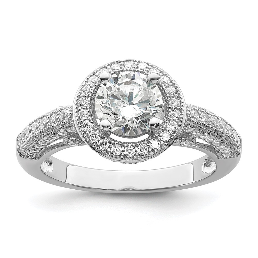 925 Sterling Silver Rhodium-plated Halo Micro Cubic Zirconia Ring