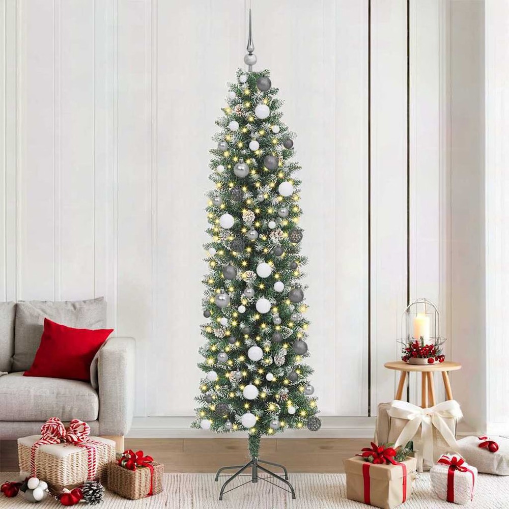 Artificial Slim Christmas Tree Green and White 82.68 in