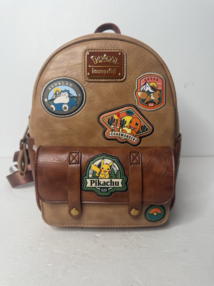 Loungefly Limited Edition Pokemon Camper Patch Mini Brown Backpack BAM Exclusive