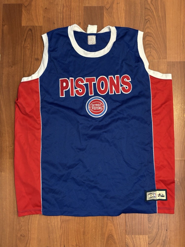 Vintage Hardwood Classic Detroit Pistons Jersey Embroidered Mens 3XL Blue Red