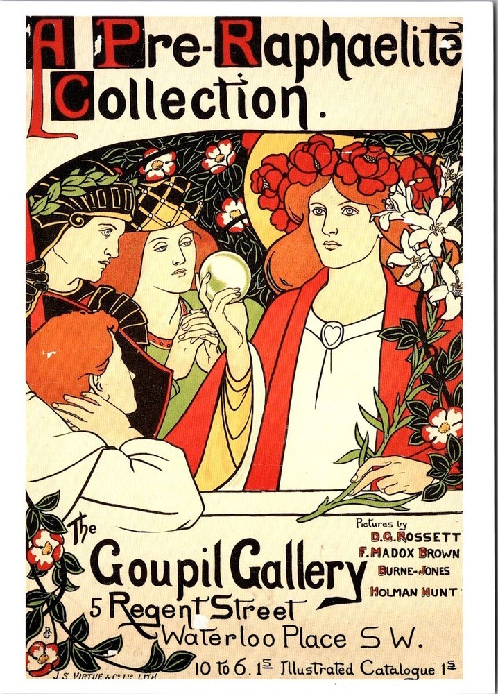 Pre-Raphaelite Art Nouveau Poster Postcard – Goupil Gallery 1898, Rossetti, Burn