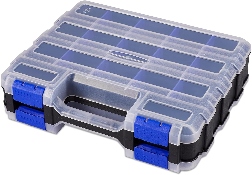 Small Parts Storage Organizer with 34 Double-Sided Compartments for Tools Hardware