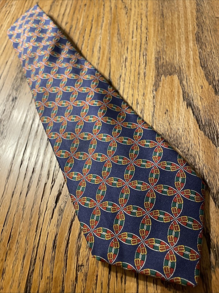 Vintage EUC Burberry Silk Tie Buckles Geometric Made In England UK Necktie