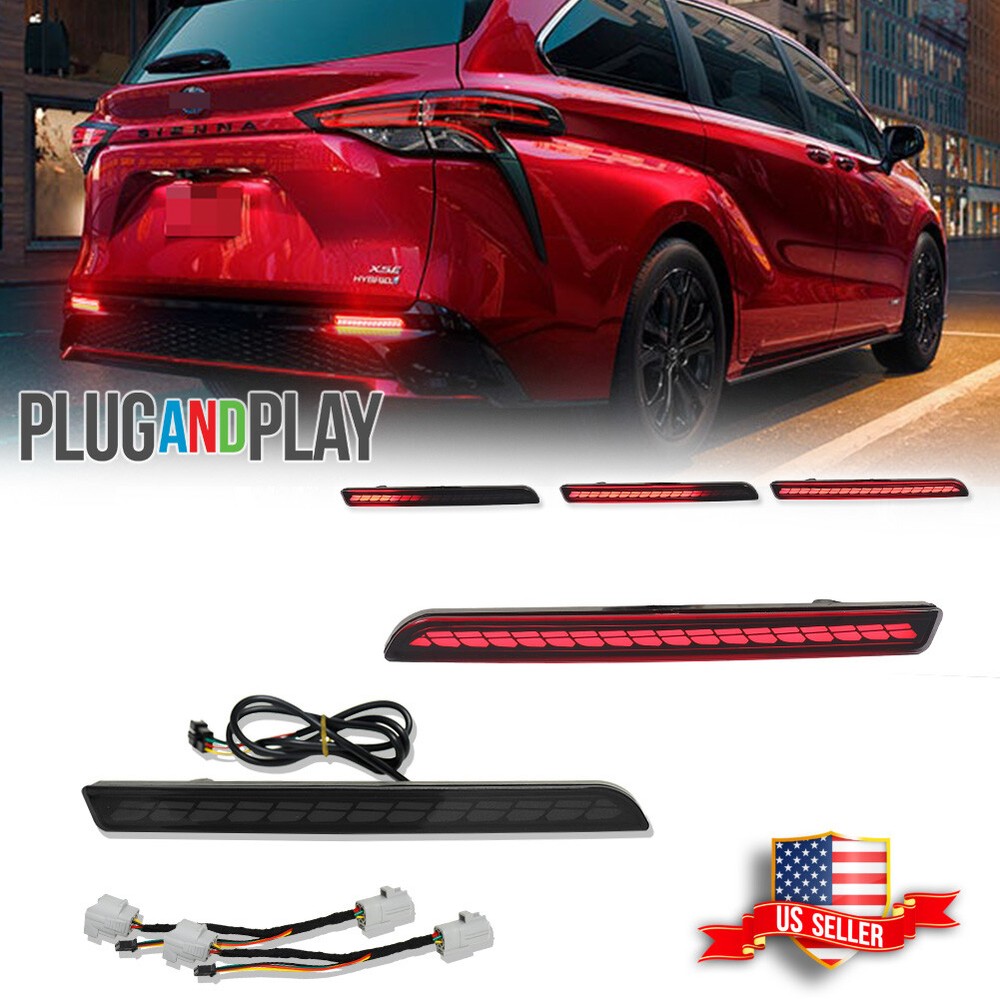 2021-2023 Toyota Sienna Smoke Red LED Rear Bumper Light with DRL Brake Signal