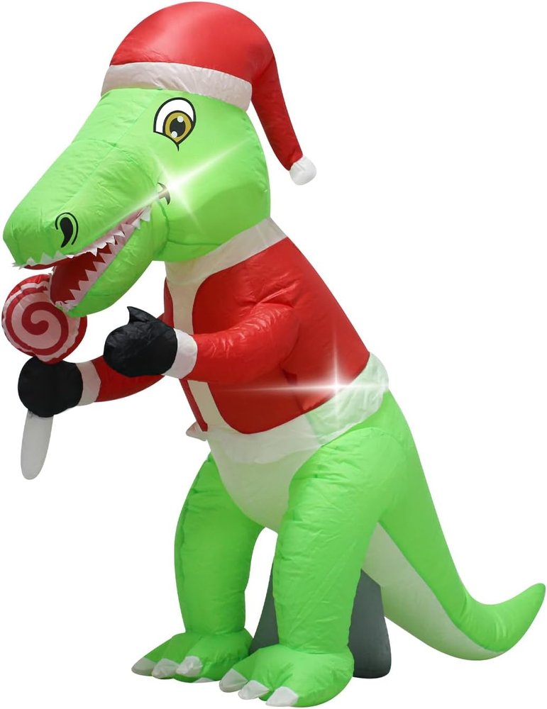4 FT Christmas Inflatables Dinosaur Outdoor Decorations Blow up LED Yard Decor