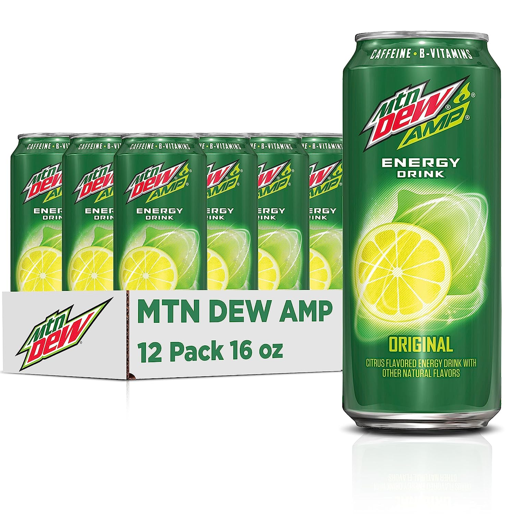 Mtn Dew AMP Energy, Original, Energy Drink with Caffeine, B Vitamins, 16 Fl Oz C