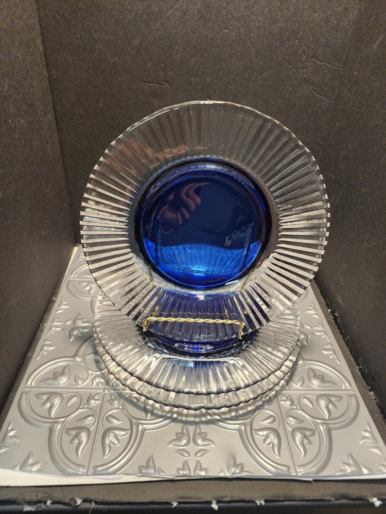 Vintage Pier 1 Christmas Blue Glass Plates , set of 3, 8.25” Christmas Sale-image