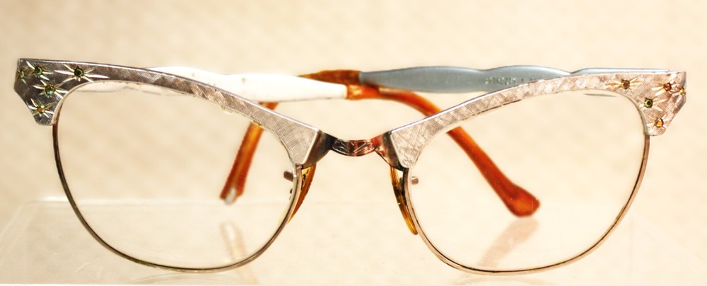 ArtCraft Vintage Silver Cat Eye Eyeglasses Frames USA Women Fashion Starburst de