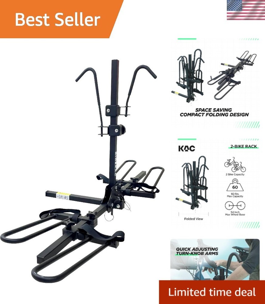 Hitch Mounted 2-Bike Platform Carrier - Secure Foldable Rack for All Bicycles
