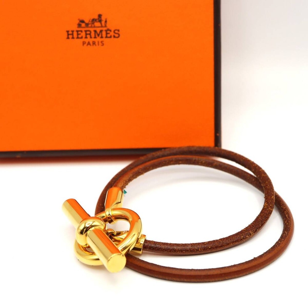 HERMES Glenan Double Wrap Bracelet in Gold Plated Leather with Gold Hardware 2873
