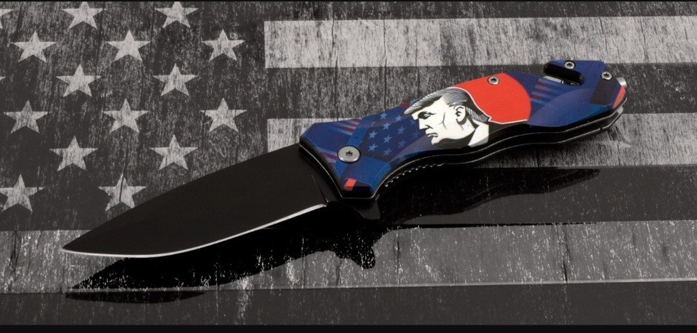 4.75 Inch Trump Patriotic Folding Pocket Knife in Red White Blue