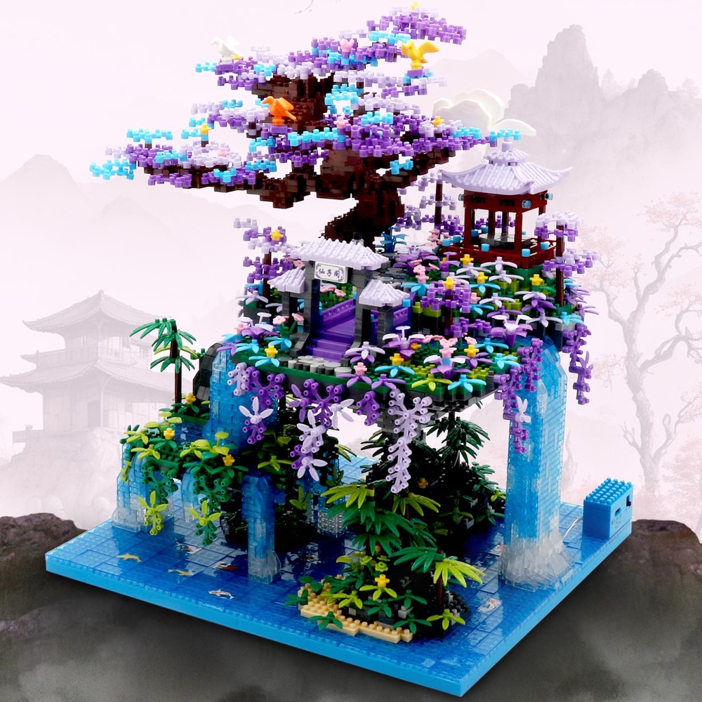 Moon Palace Chinese Architecture Block Set 4574pcs LED Lights Cherry Blossom ...