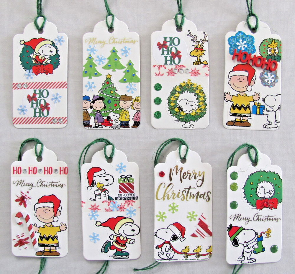 Handmade Christmas Gift Tags 8 Snoopy Charlie Brown Current Stickers Cards