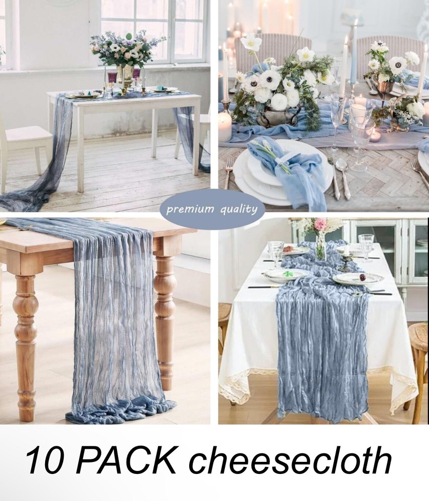 Cheesecloth Table Runner Dusty Blue 10pk 10Ft Cheese Cloth Rustic Gauze Wedding