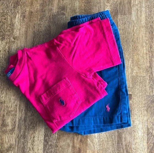 Boys Ralph Lauren Polo Red Logo Shirt & Blue Logo Shorts Sz 5