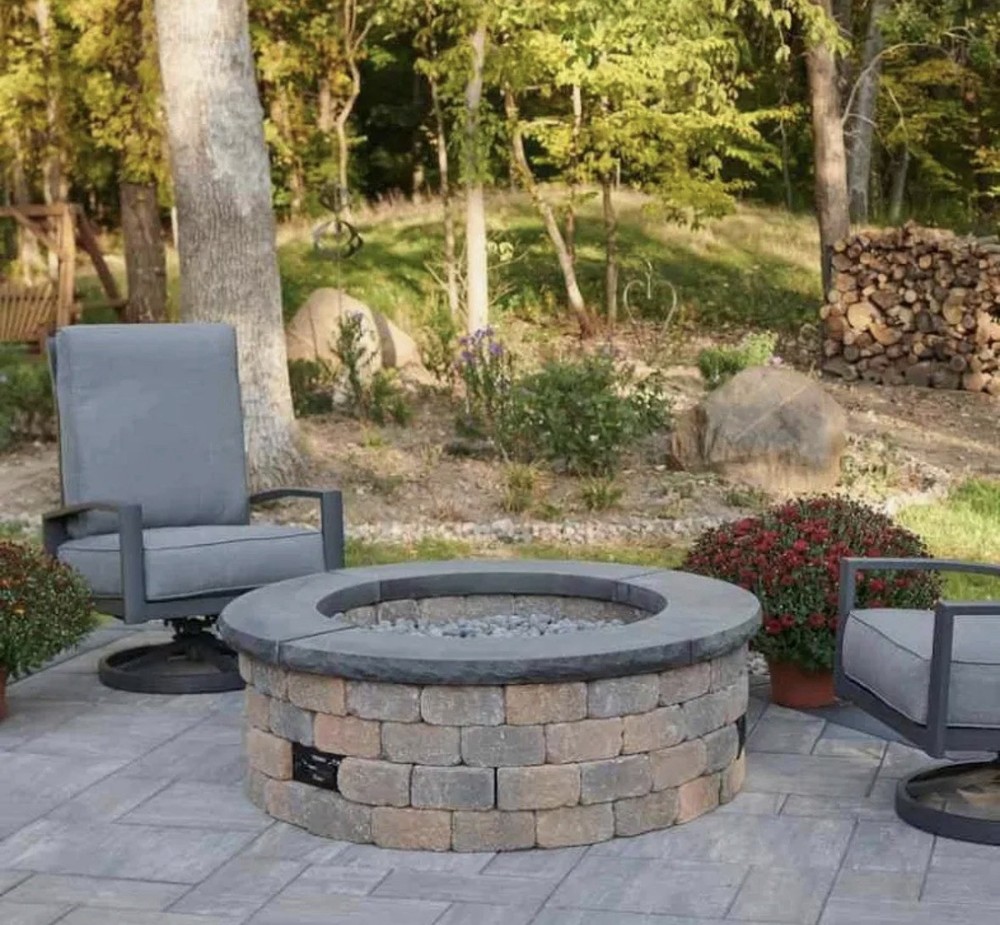 Round Stone Fire Pit Modern Outdoor Weather Resistant Wood Fuel