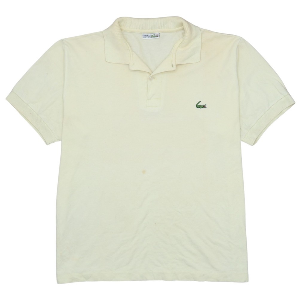Lacoste Mens Polo Shirt Beige Vintage Cotton Knit Croc Logo Relaxed Fit L