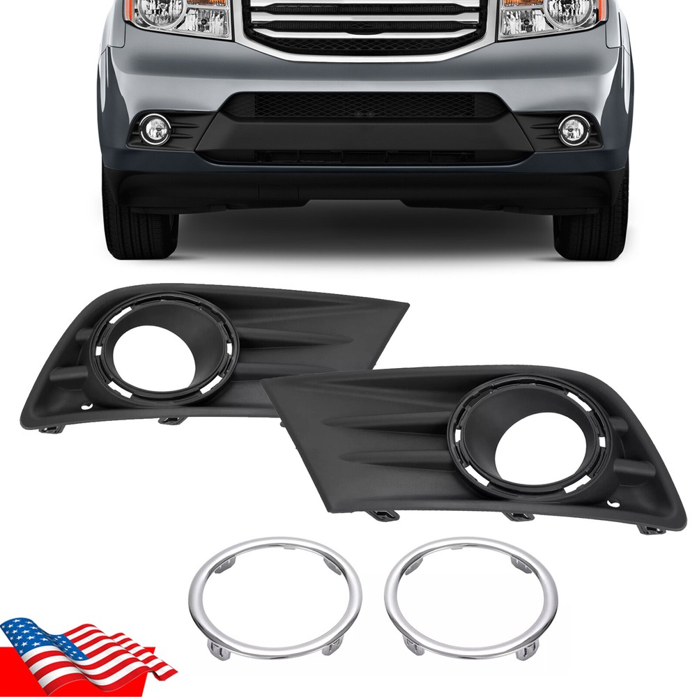Left&Right Fog Light Lamp Cover Bezel Chrome Ring Trim For Honda Pilot 2012-2015
