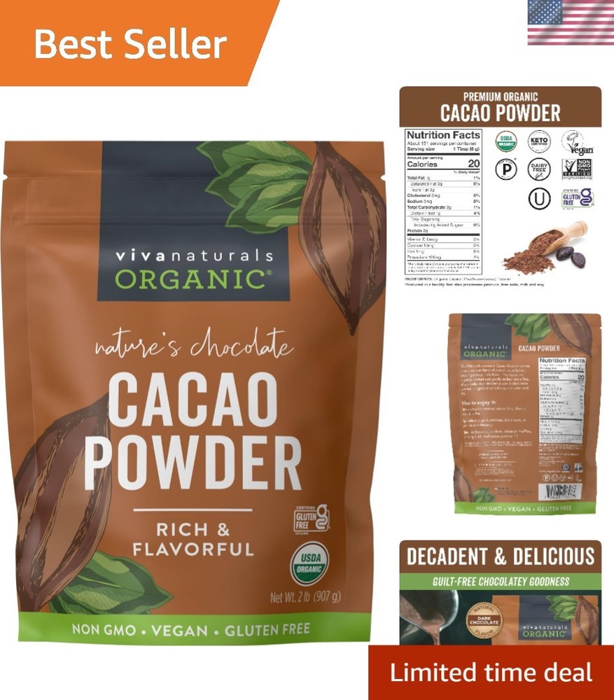 2lb Organic Dark Cacao Powder - Indulge in Guilt-Free Rich Chocolate Goodness