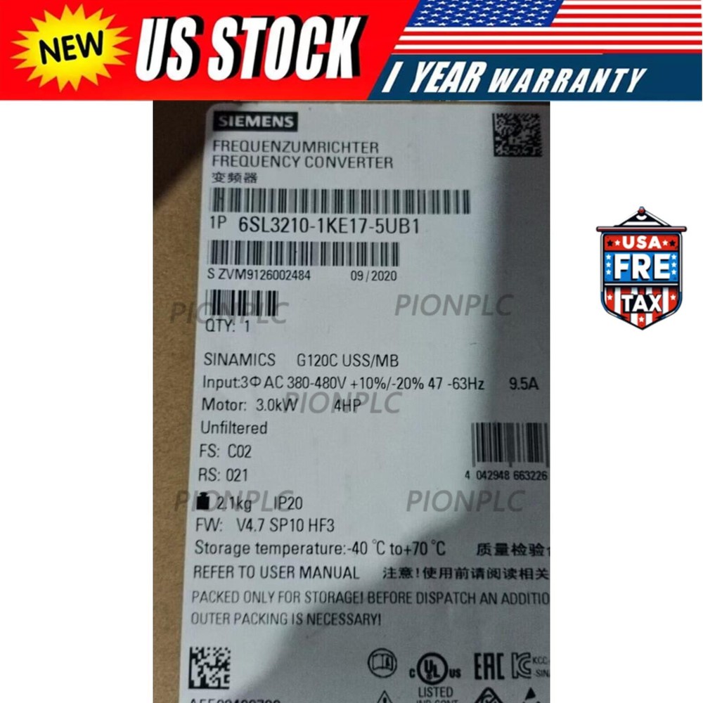 New Siemens 6SL3 210-1KE17-5UB1 6SL3210-1KE17-5UB1 G120C RATED POWER 3,0KW