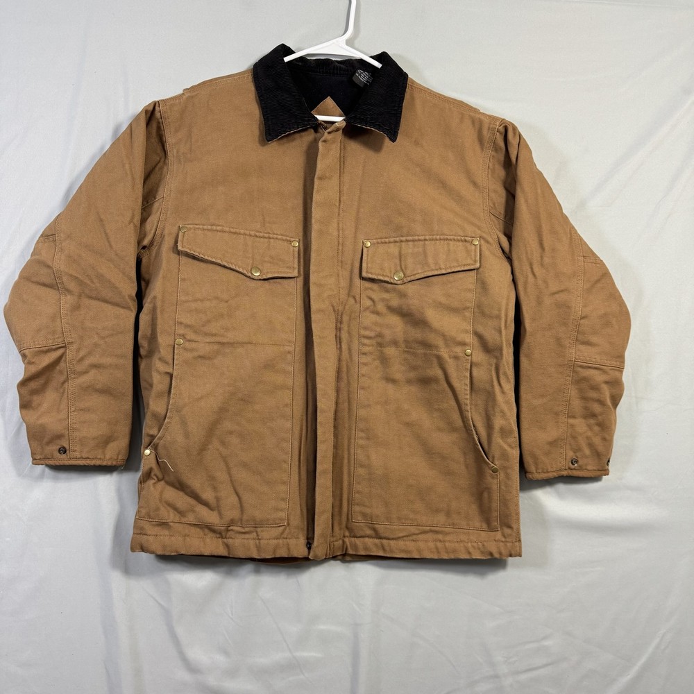 Rockland Workwear Jacket Mens Large Canvas Chore Black Collar Quilted Lined Work