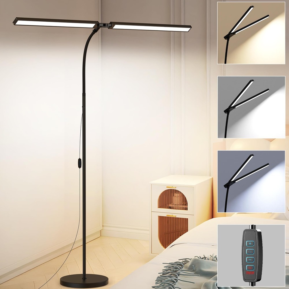 24W Ultra-Bright LED Floor Lamp with Double Head for Living Room 2400LM Craft Lighting