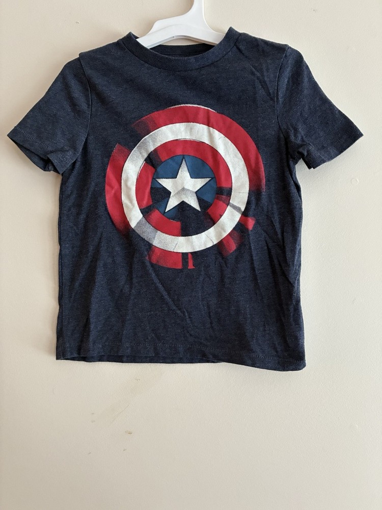 Marvel Gap Kids Boys Captain America Shield Cotton Crewneck T-Shirt Navy XS 4-5