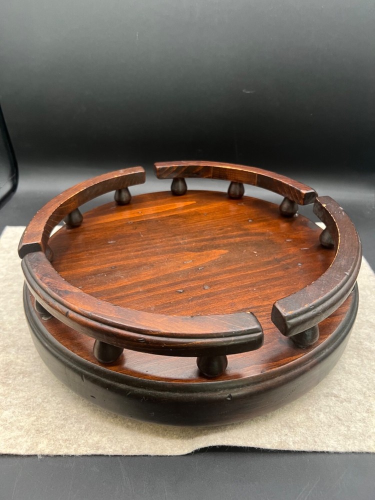 Vtg Lazy Susan Wood Spindles round turntable